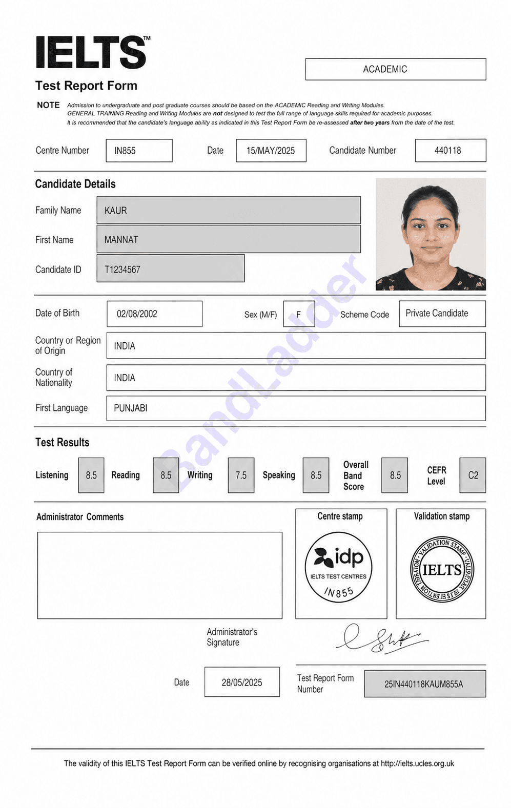BandLadder IELTS result sheet 6